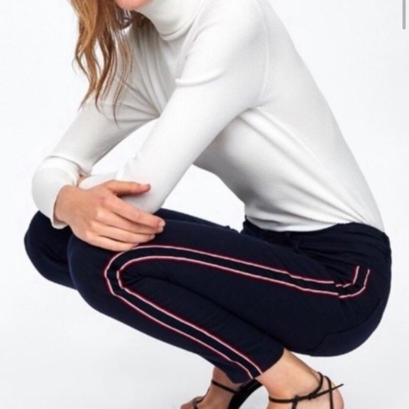 Zara Navy Blue Skinny Jeans with side strip size 2 - Picture 1 of 7